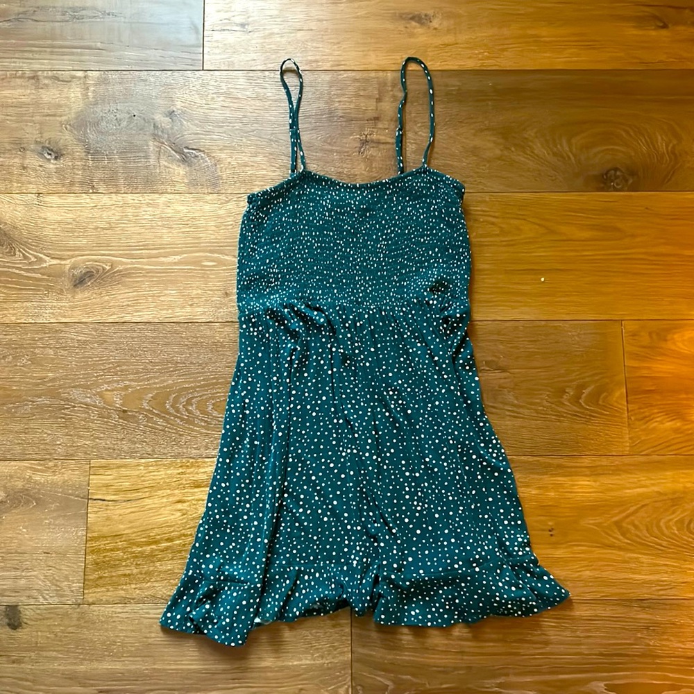 Green spotted mini dress